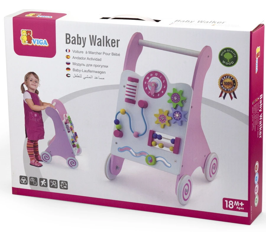 Viga Activity Walker Roze Houten Loopwagen 50178 10 Viga Activity Walker Roze Houten Loopwagen 50178 - Afbeelding 8