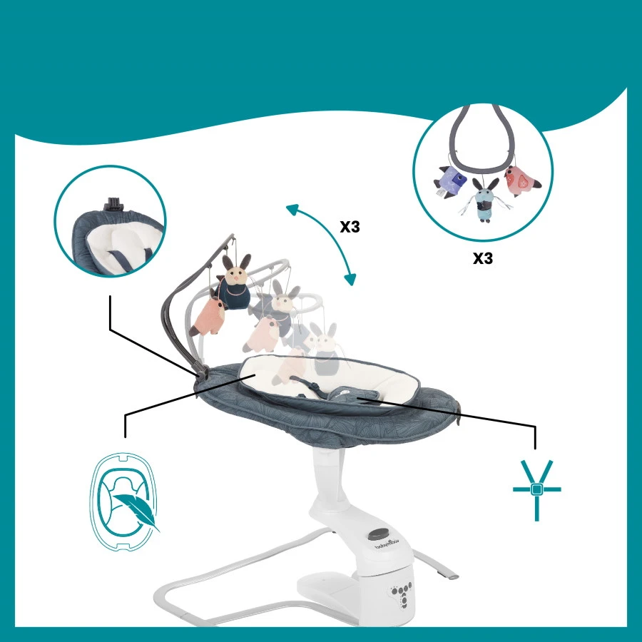 Babymoov Swoon Motion Blue Petal Babyschommel A055019 5 Babymoov Swoon Motion Blue Petal Babyschommel A055019 - Afbeelding 3