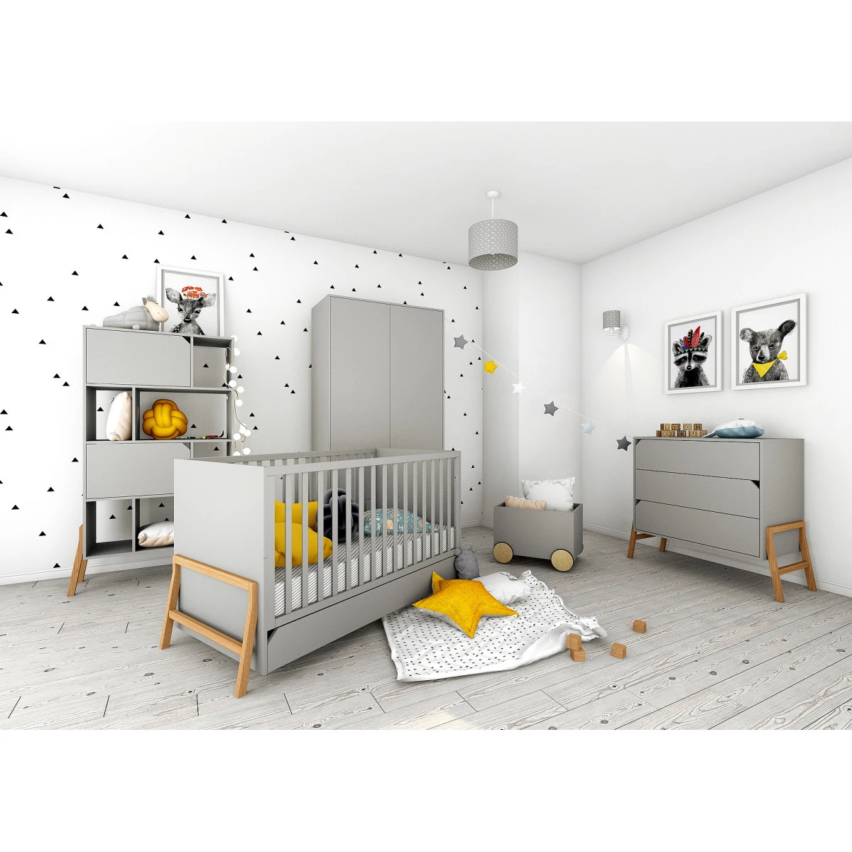 Bellamy Lotta Grey Babykamer: Ledikant/Juniorbed, Commode Met 6 Lades En 2-Deurskast 3 Bellamy Lotta Grey Babykamer: Ledikant/Juniorbed, Commode Met 6 Lades En 2-Deurskast