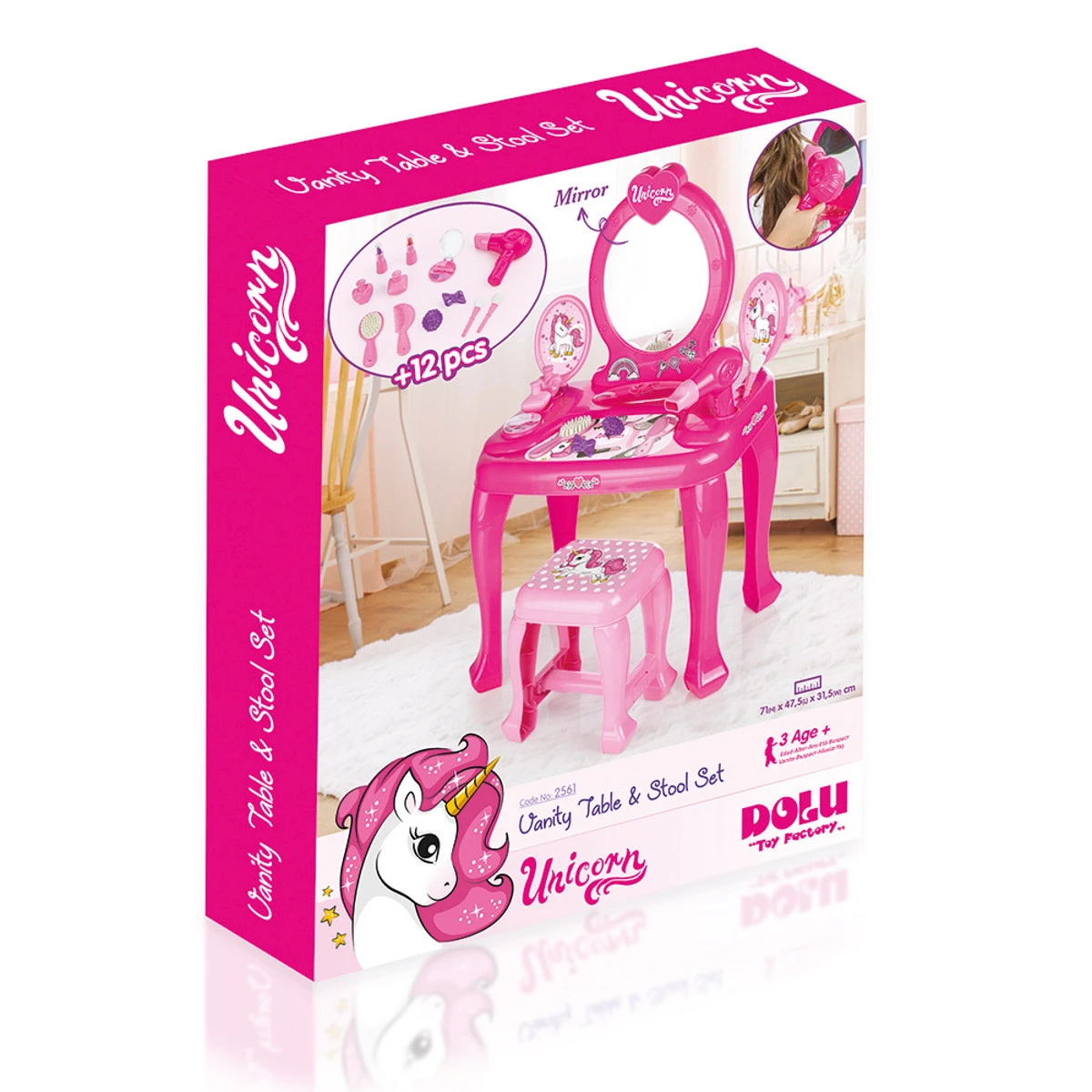 Dolu Unicorn Opmaaktafel Met Krukje 2561 7 Dolu Unicorn Opmaaktafel Met Krukje 2561 - Afbeelding 5