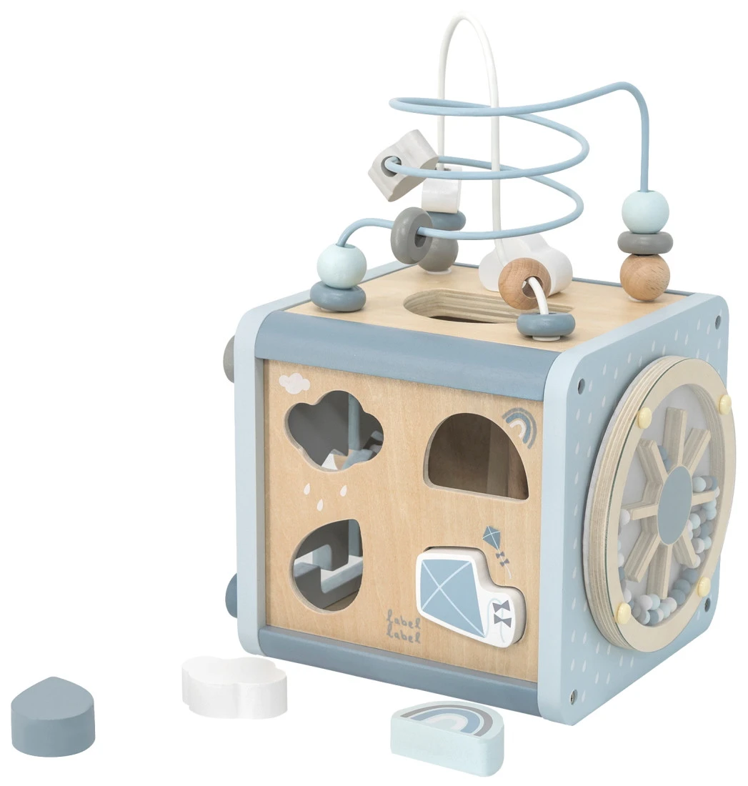 Label Label Blauw Houten Activiteitenkubus LLWT-34307 3 Label Label Blauw Houten Activiteitenkubus LLWT-34307